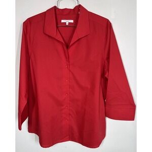 Foxcroft Wrinkle Free Shaped Fit Red Long Sleeve Button Up Shirt Women's 18 Work